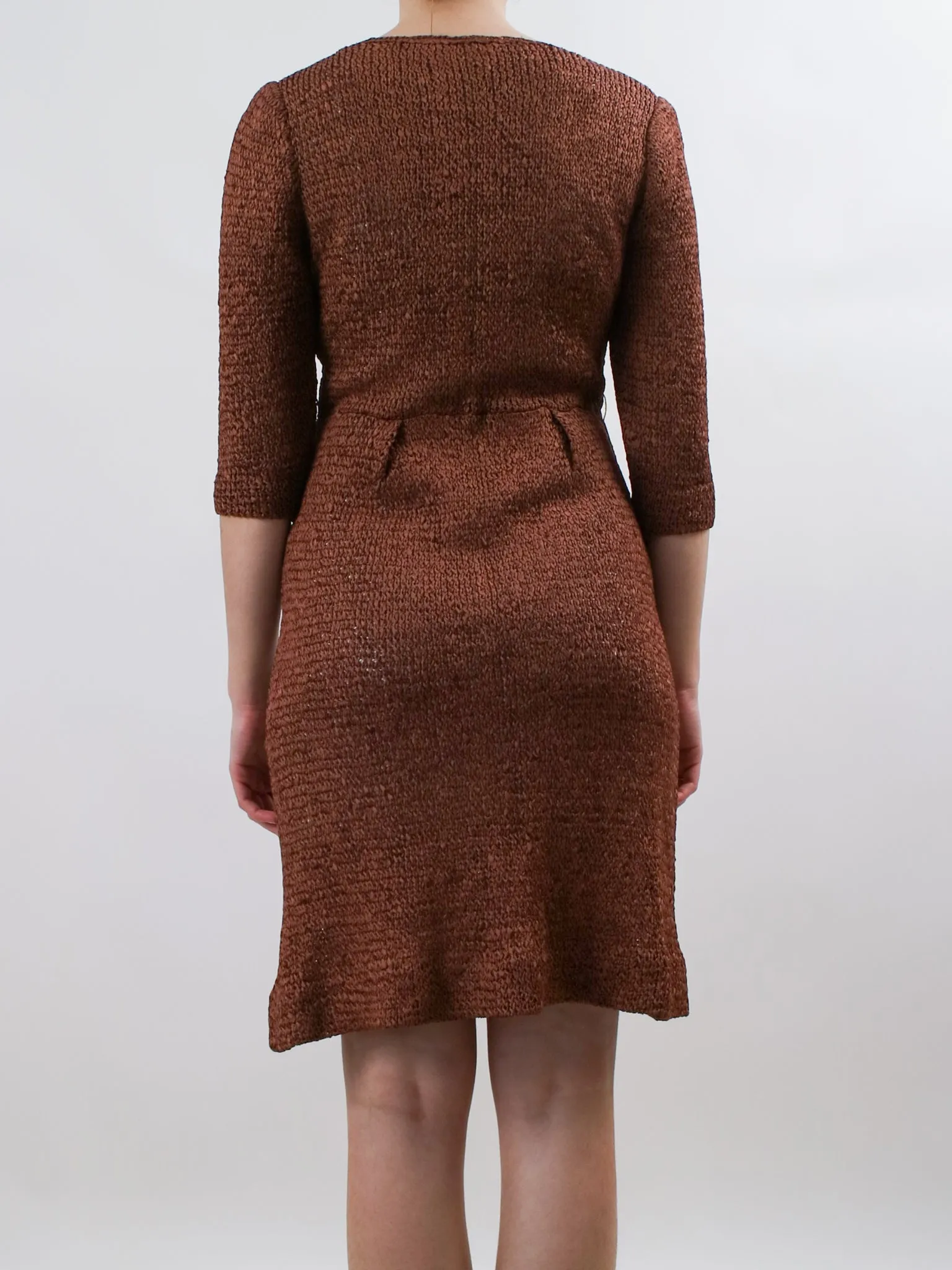 1960s Brassy Brown Ribbon Knit Shift Dress