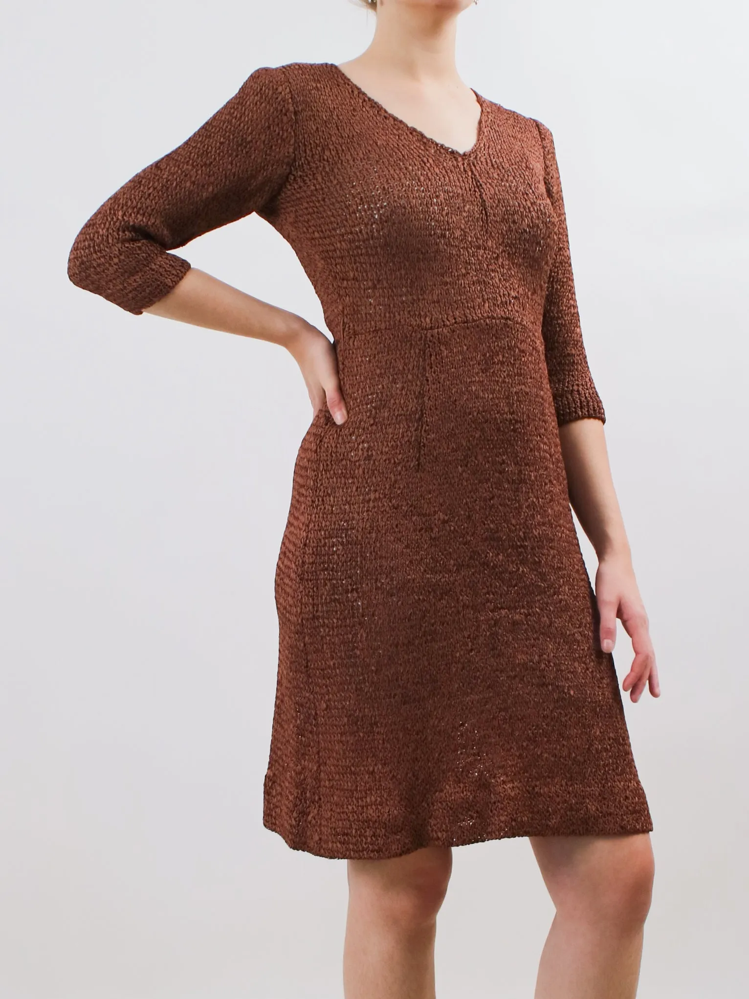 1960s Brassy Brown Ribbon Knit Shift Dress