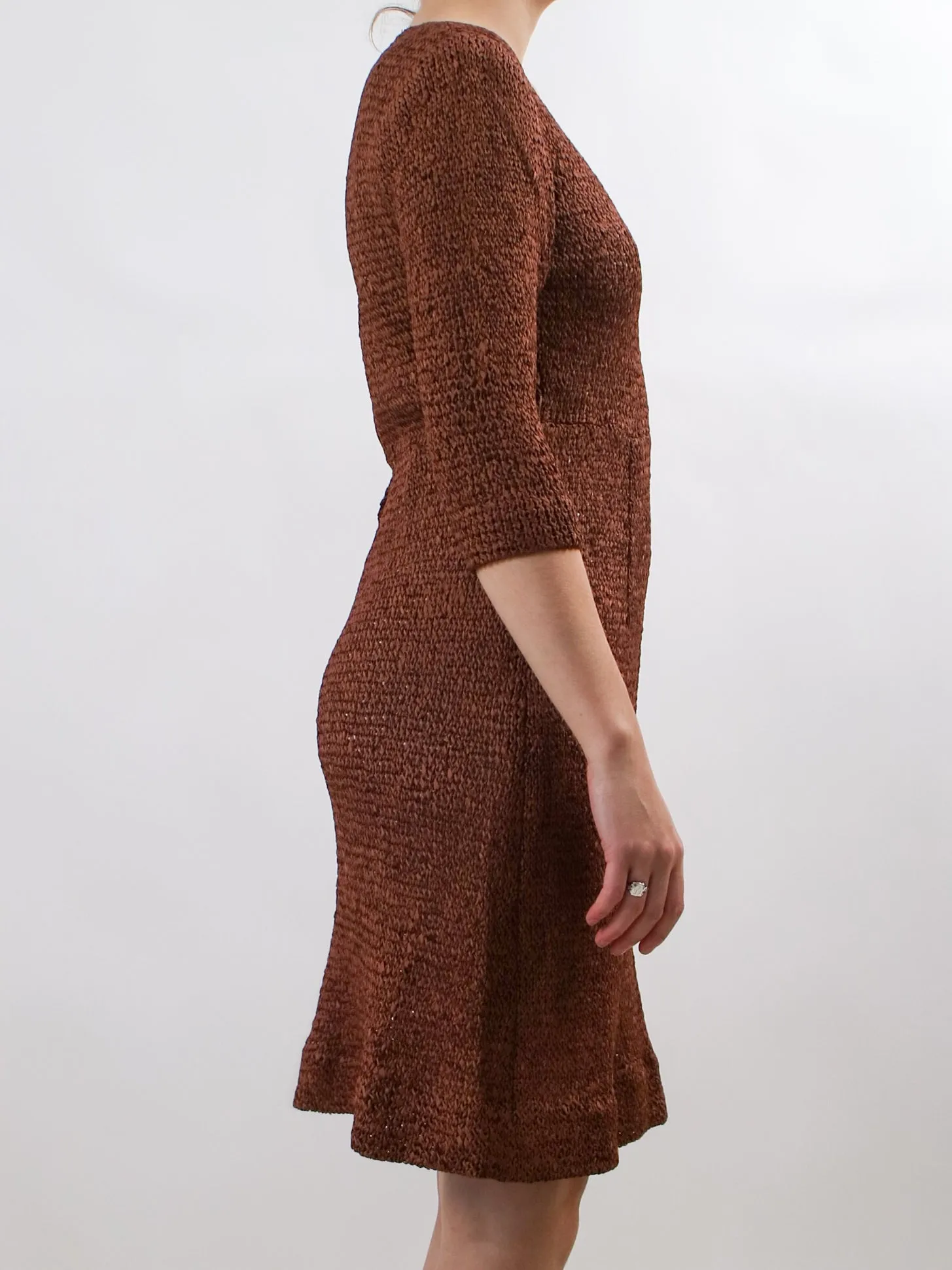 1960s Brassy Brown Ribbon Knit Shift Dress