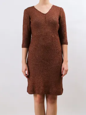 1960s Brassy Brown Ribbon Knit Shift Dress