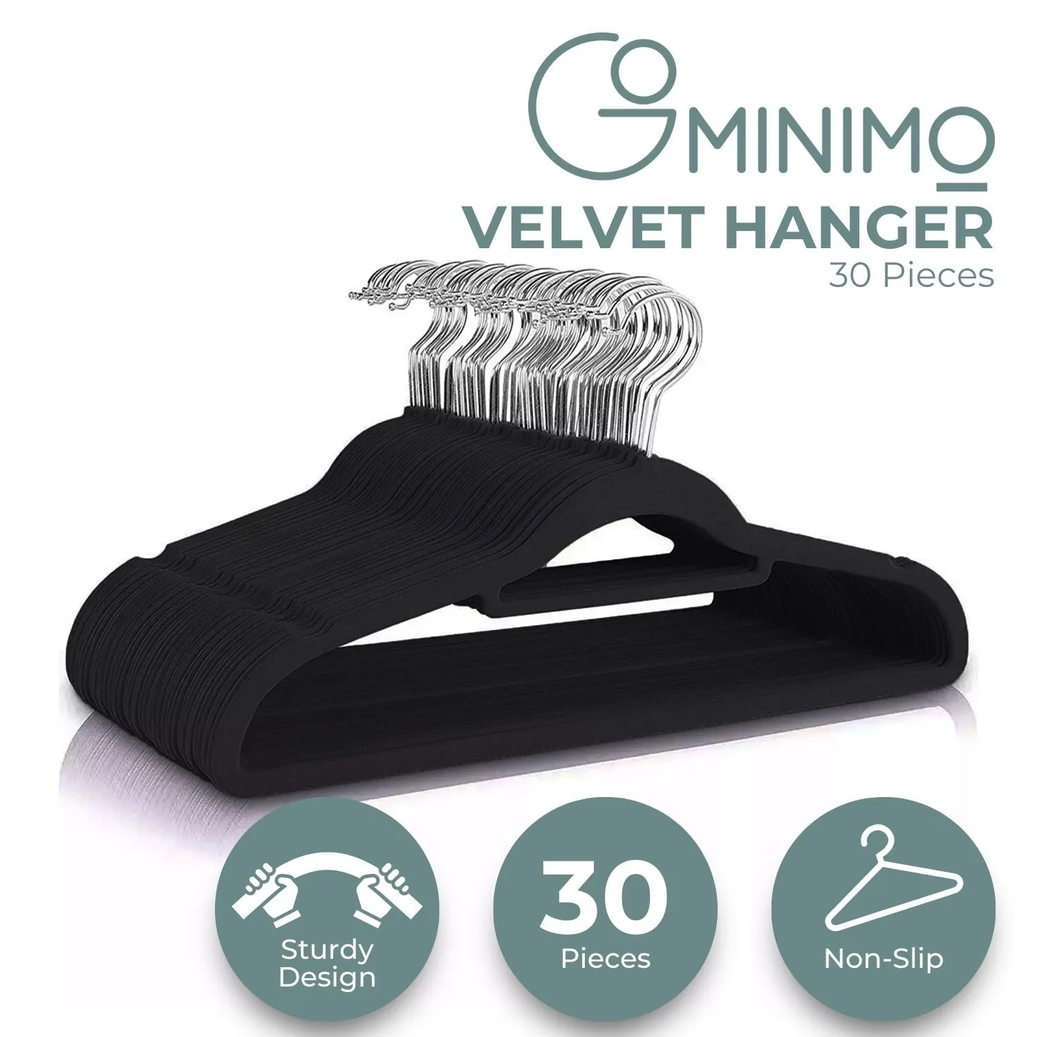 30 Pack Black Non-Slip Velvet Suit Hangers with Tie Organizers GOMINIMO