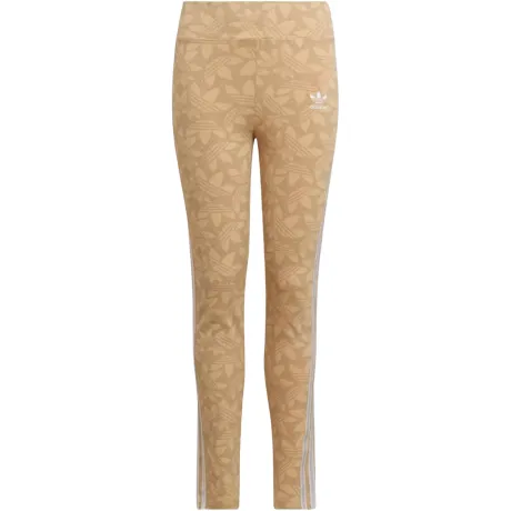 Adidas Kid's Printed Lycra Leggings - Hazy Beige / Beige Tone / White