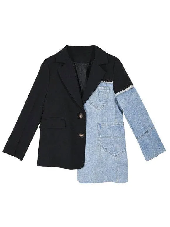 Alessia Irregular Denim Patchwork Blazer