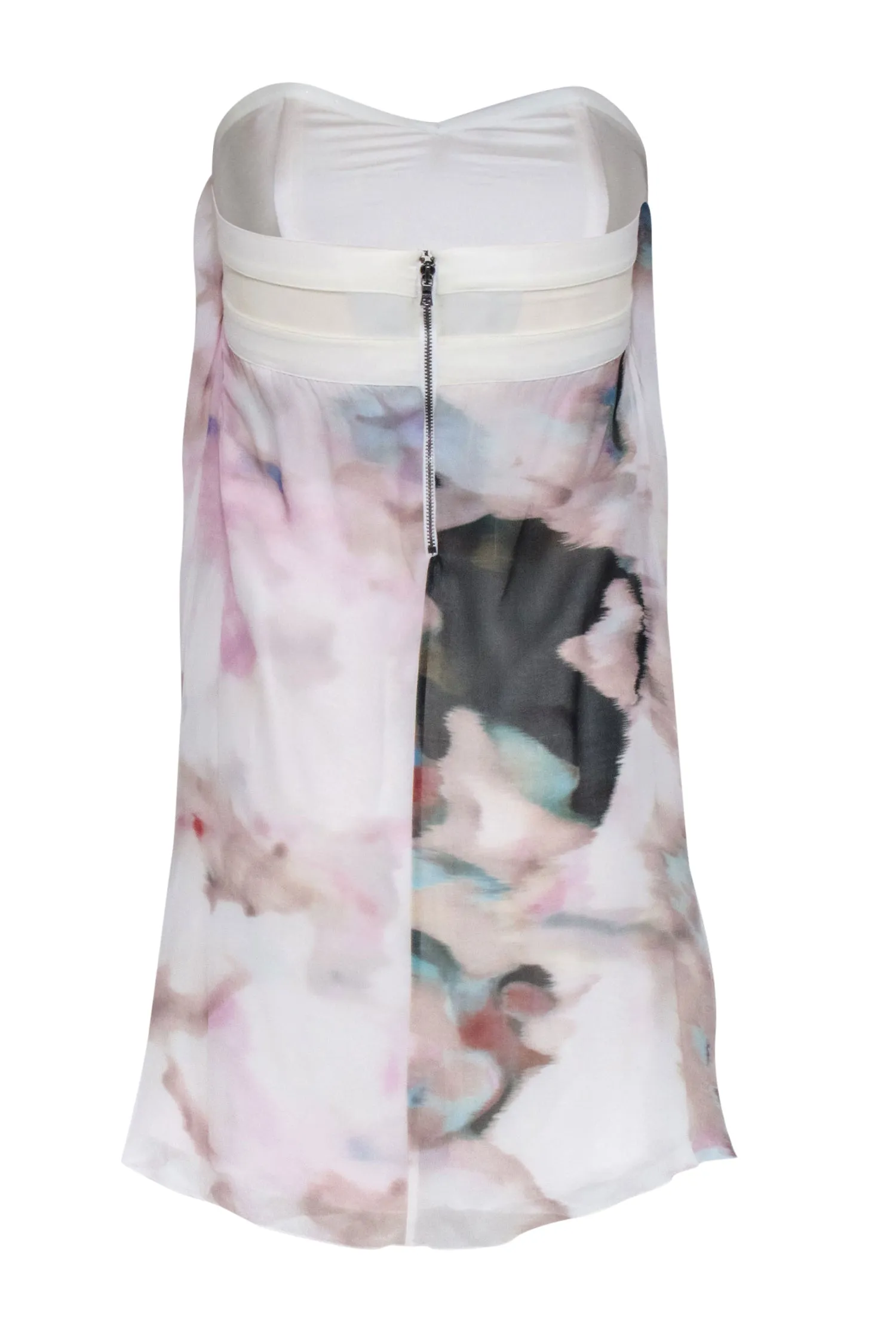 Alice & Olivia - Ivory & Multi Water Color Print Strapless Silk Dress Sz 2