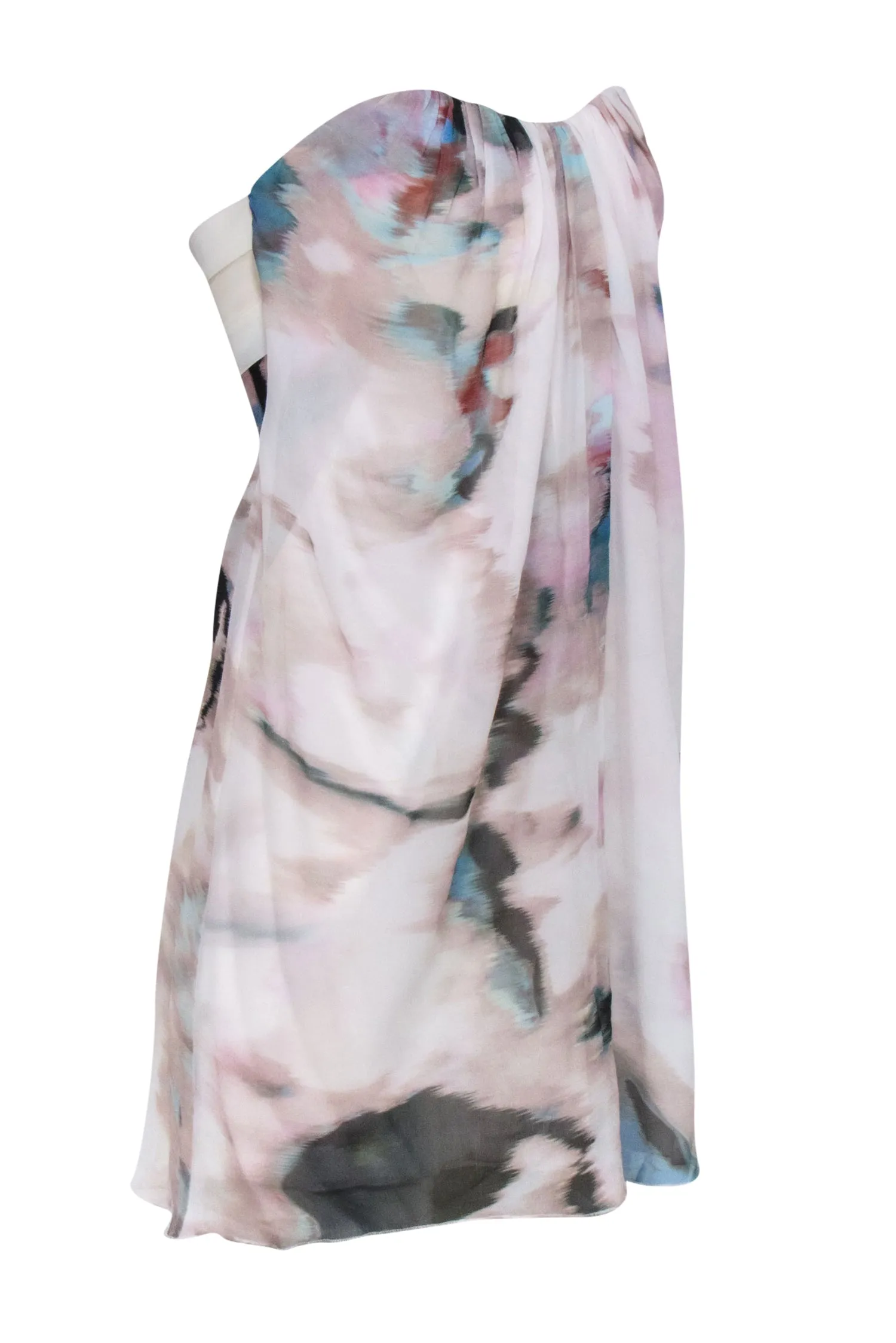 Alice & Olivia - Ivory & Multi Water Color Print Strapless Silk Dress Sz 2