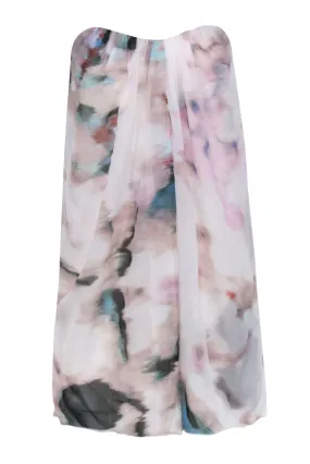 Alice & Olivia - Ivory & Multi Water Color Print Strapless Silk Dress Sz 2