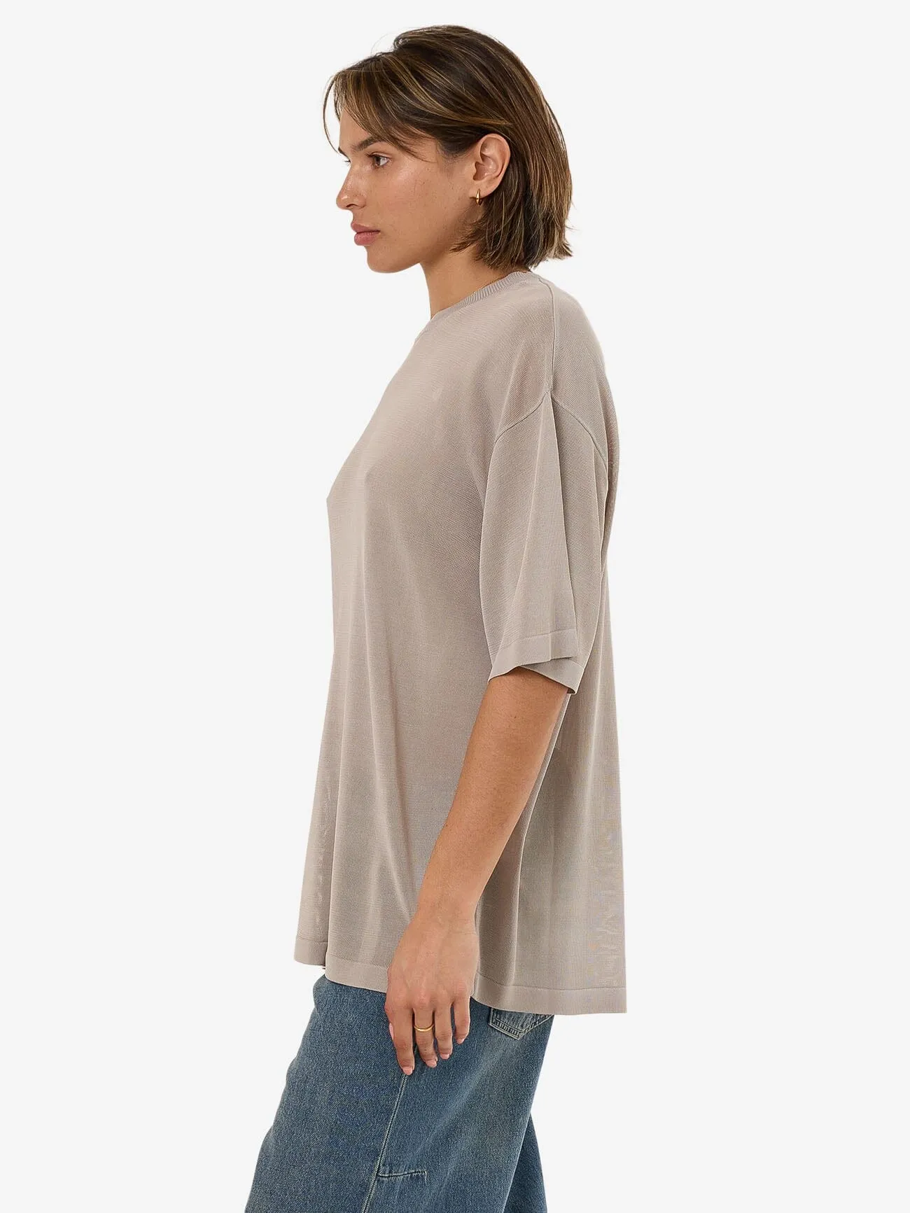 Anais Knit Oversize Tee - Oyster Grey