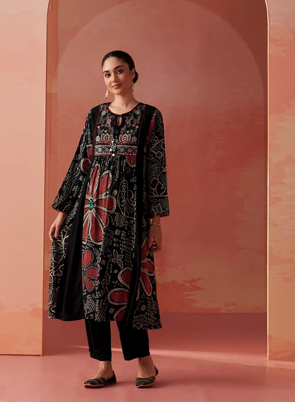 Anaisa Black Printed Rayon Kurta Set for Women