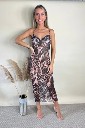 Animal Print Mesh Maxi Dress