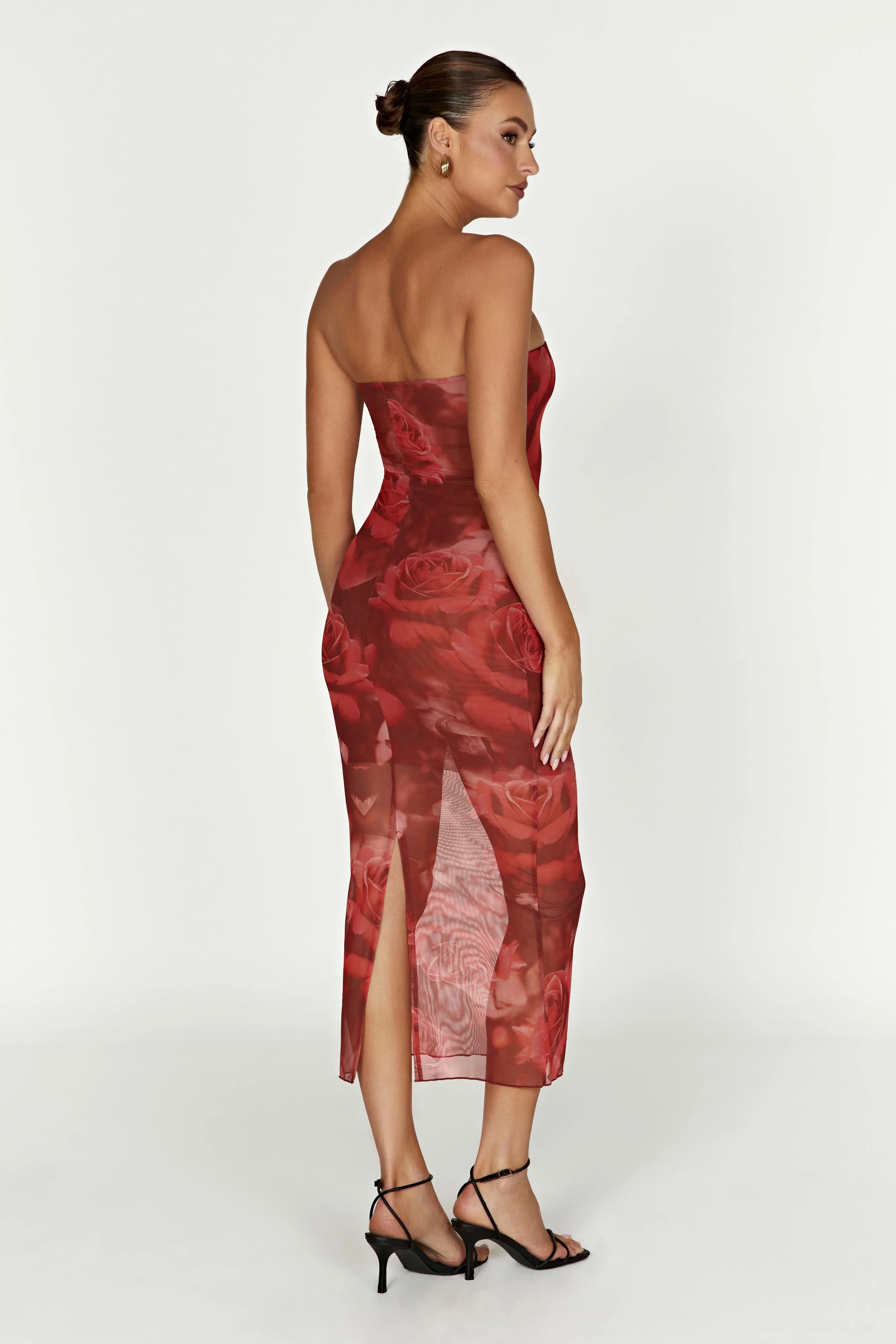 Aphrodite Strapless Mesh Dress - Oversized Rose Print