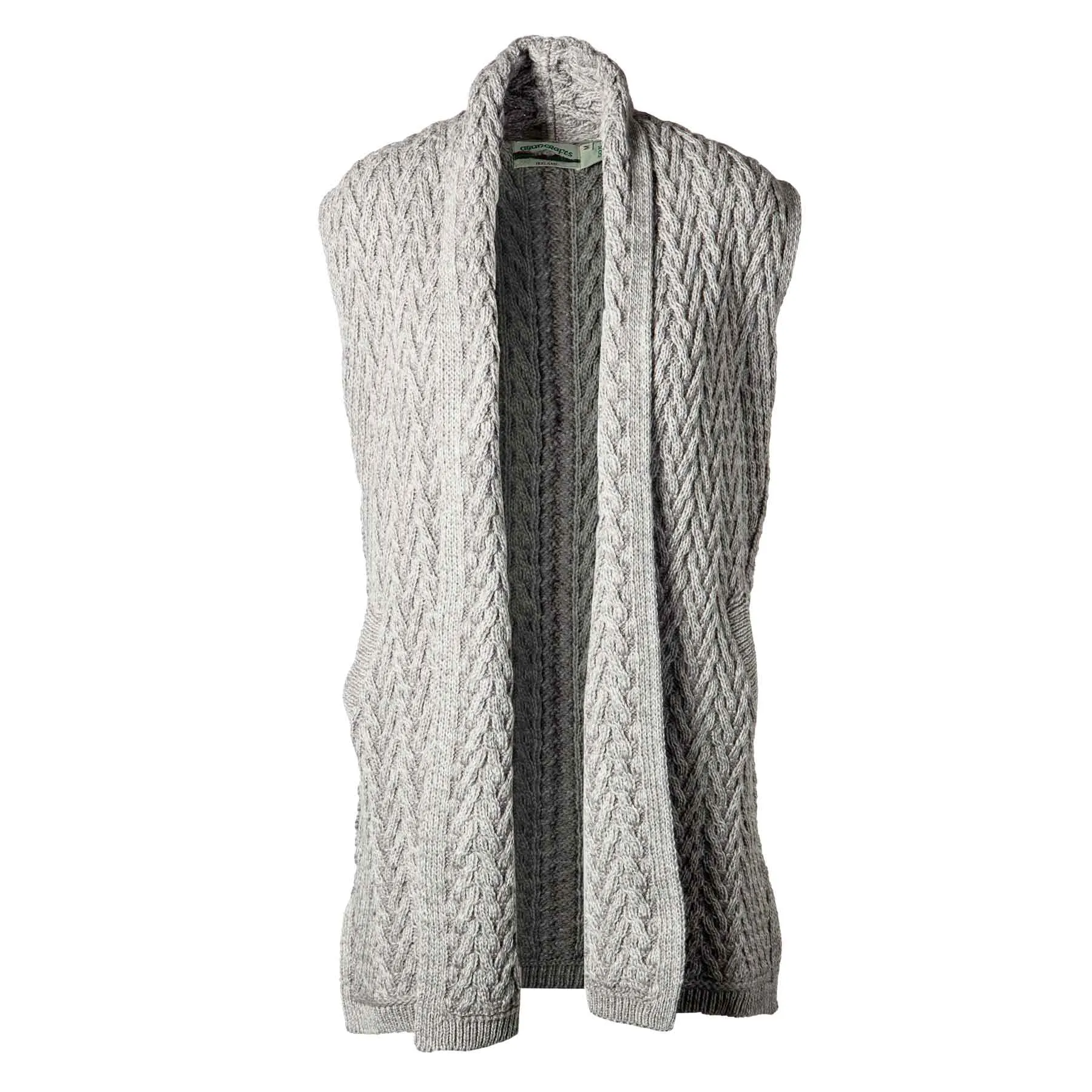 Aran Knit Long Vest, Soft Grey