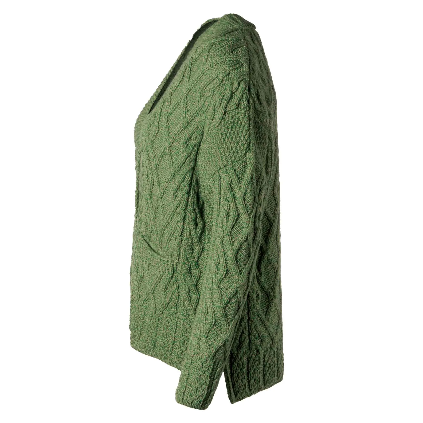 Aran Knit Trellis Button Cardigan- Green