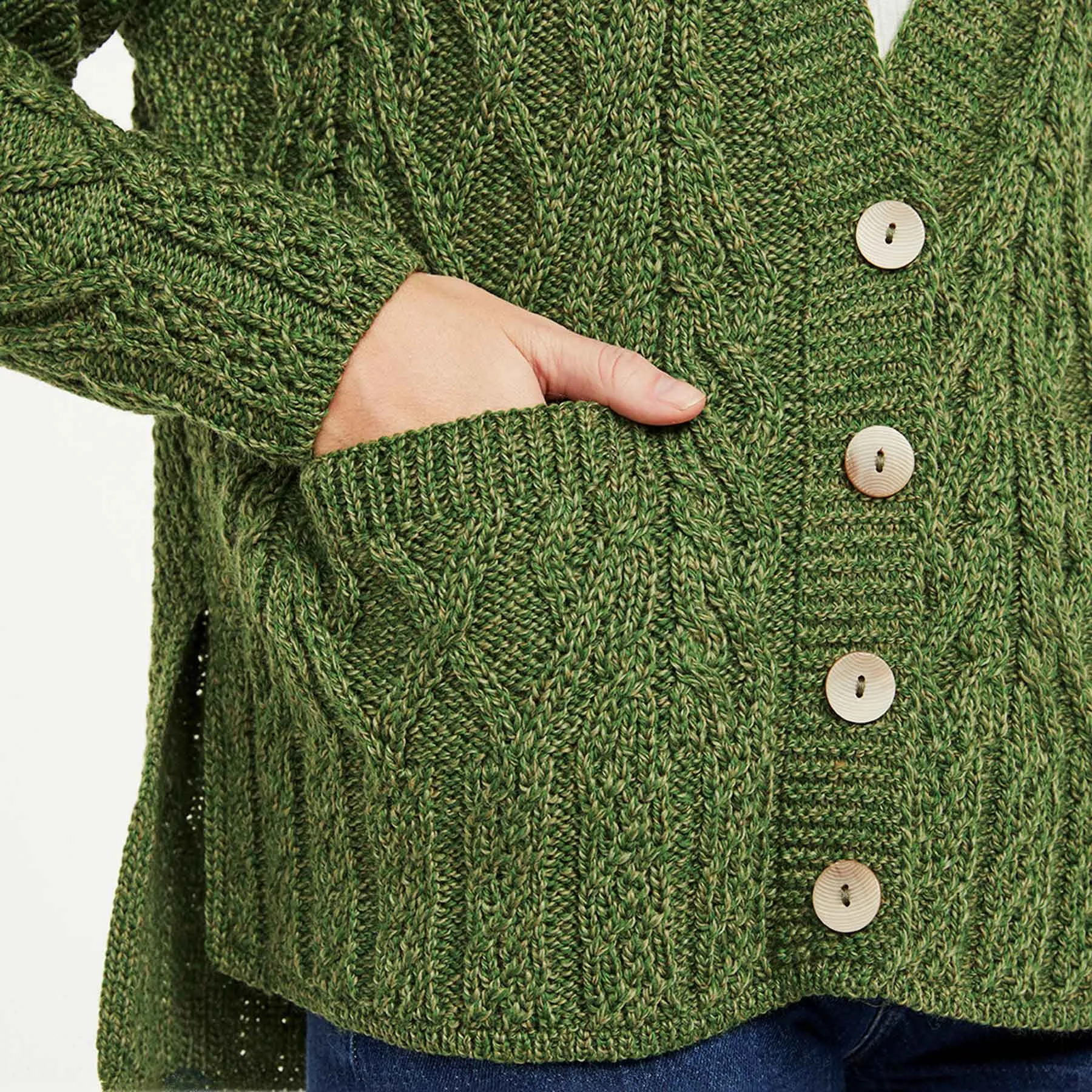 Aran Knit Trellis Button Cardigan- Green