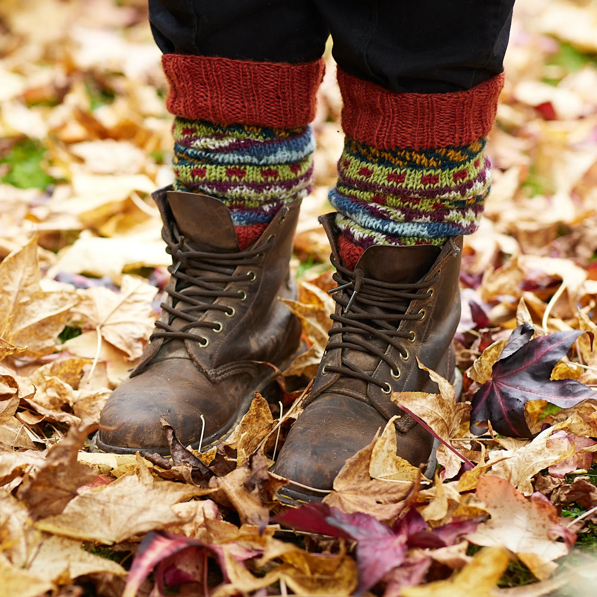 BHAWANA Fair Isle Handknit Waste Wool Legwarmers