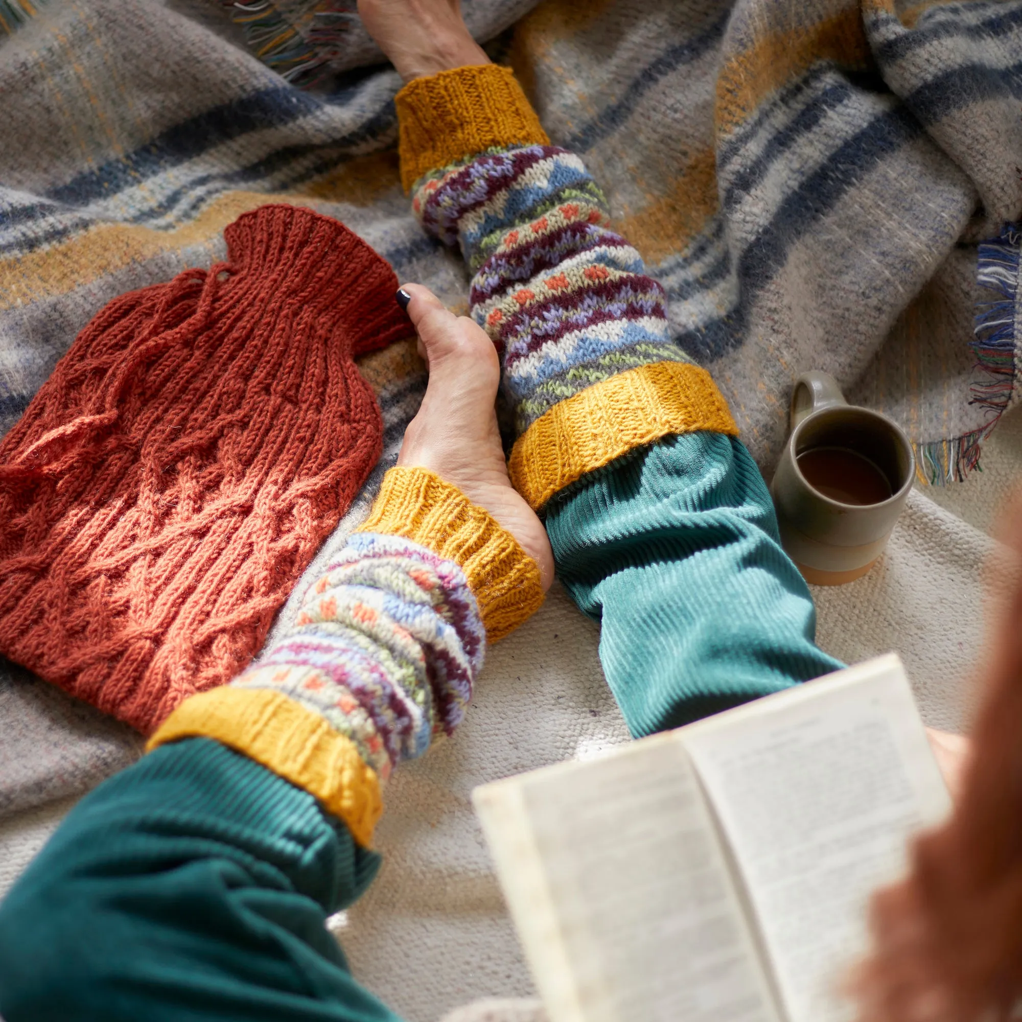 BHAWANA Fair Isle Legwarmers Handknit Waste Wool (WS)