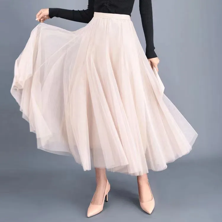 Big swing bouffant ankle-length skirt, high waist slim fairy skirt, net gauze skirt A-line skirt  3690