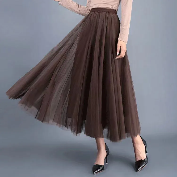 Big swing bouffant ankle-length skirt, high waist slim fairy skirt, net gauze skirt A-line skirt  3690