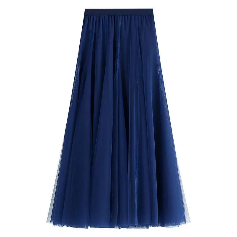 Big swing bouffant ankle-length skirt, high waist slim fairy skirt, net gauze skirt A-line skirt  3690