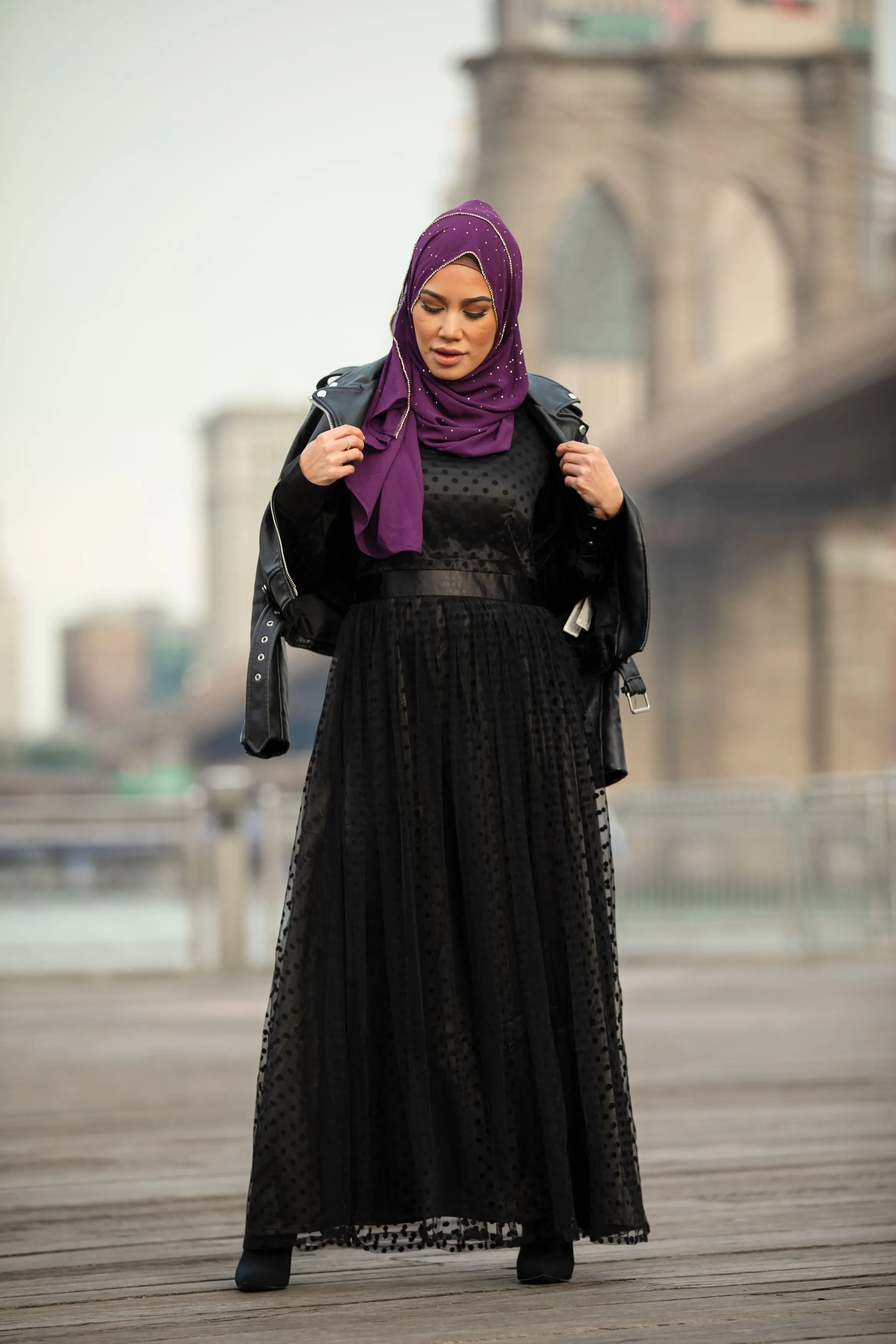 Black Mesh Polka Dot Long Sleeve Maxi Dress- Clearance