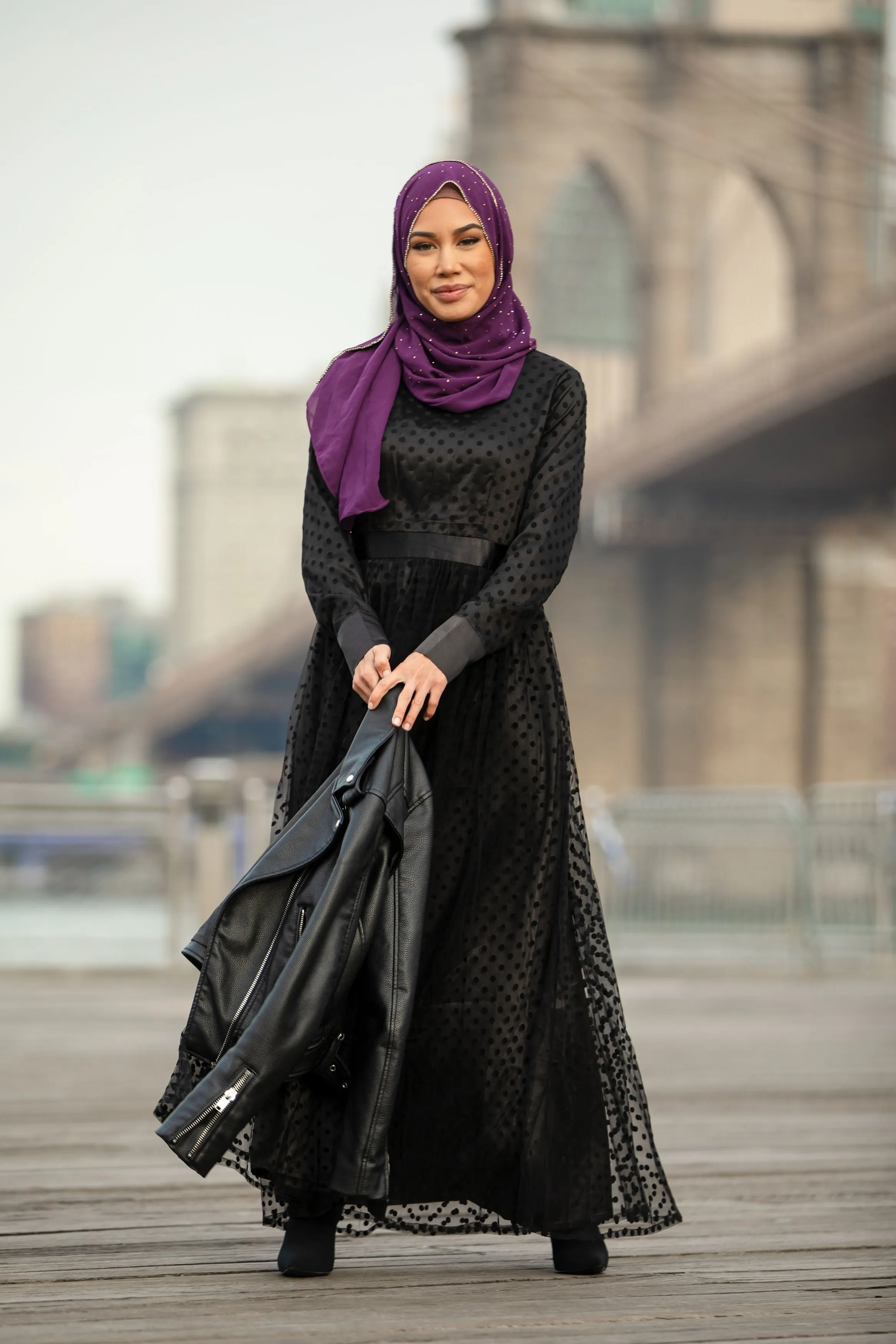 Black Mesh Polka Dot Long Sleeve Maxi Dress- Clearance