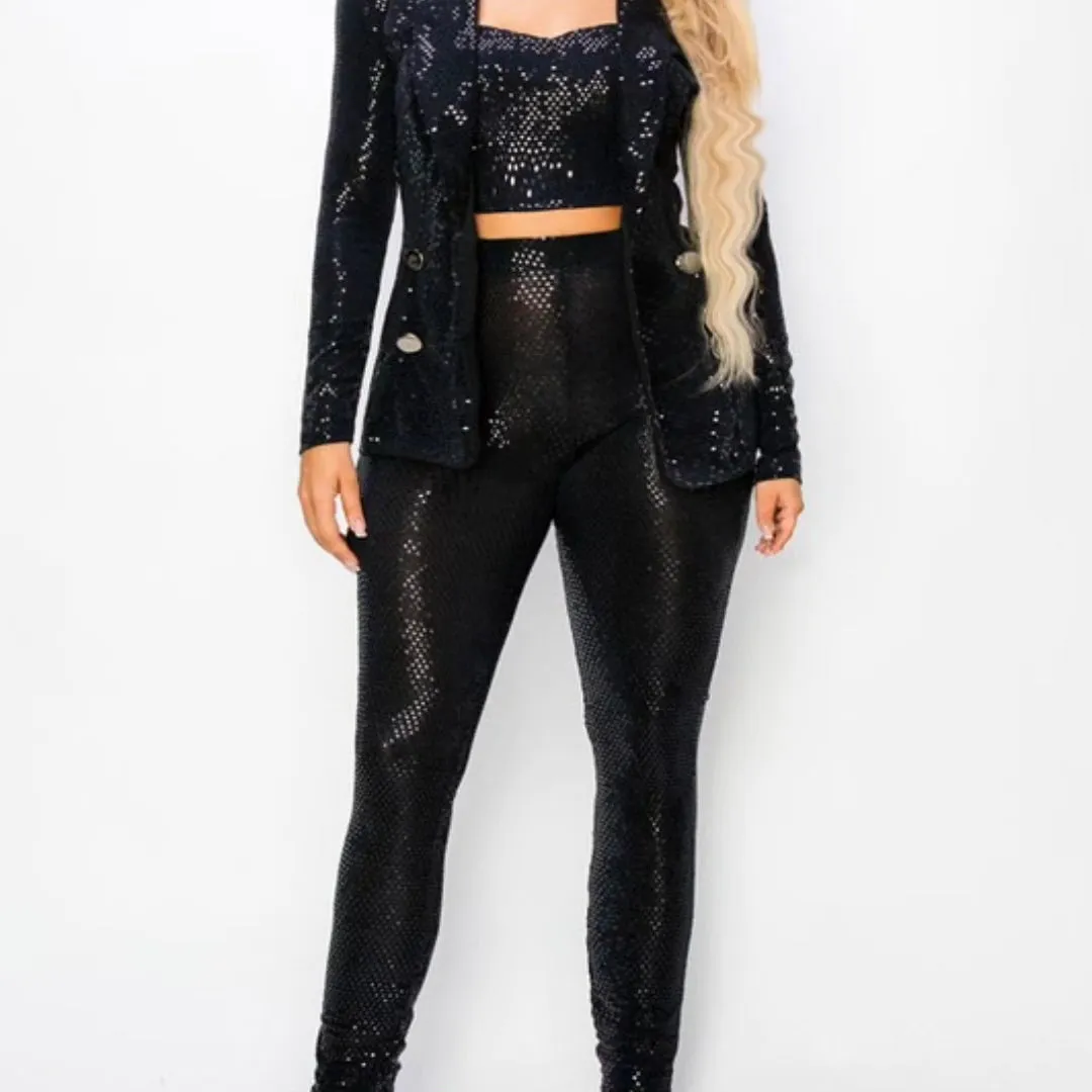 Black Sequin blazer set