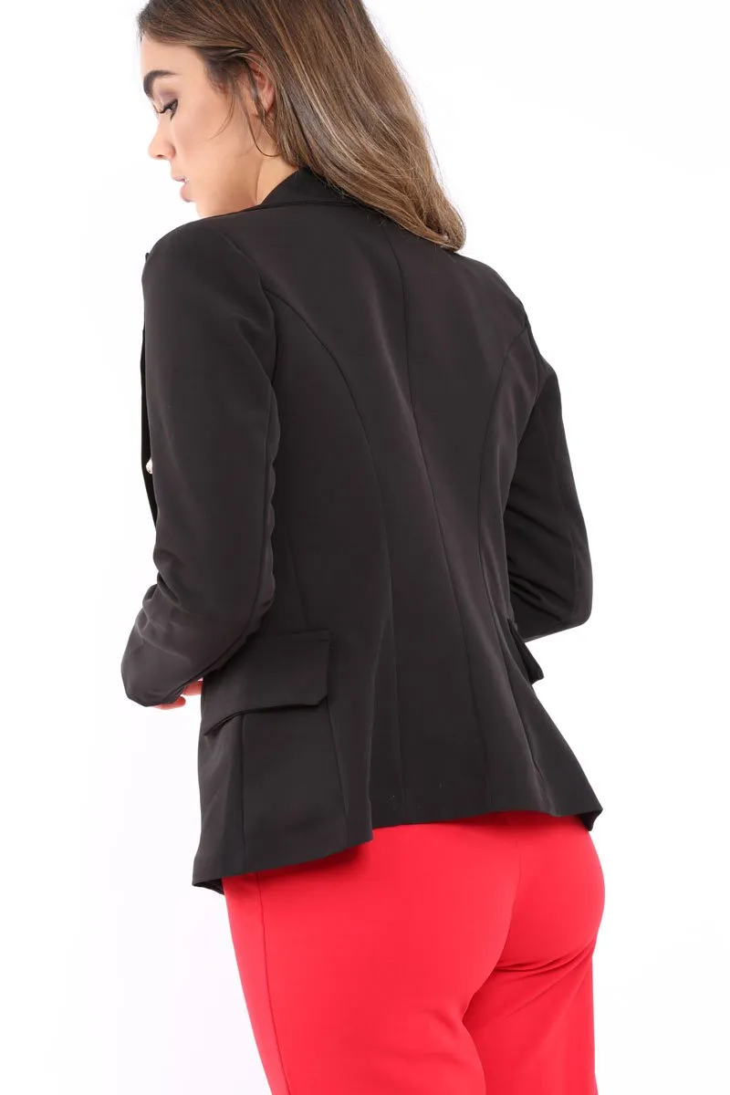 Black Tailored Blazer with Silver Button Detailing - Rhetta