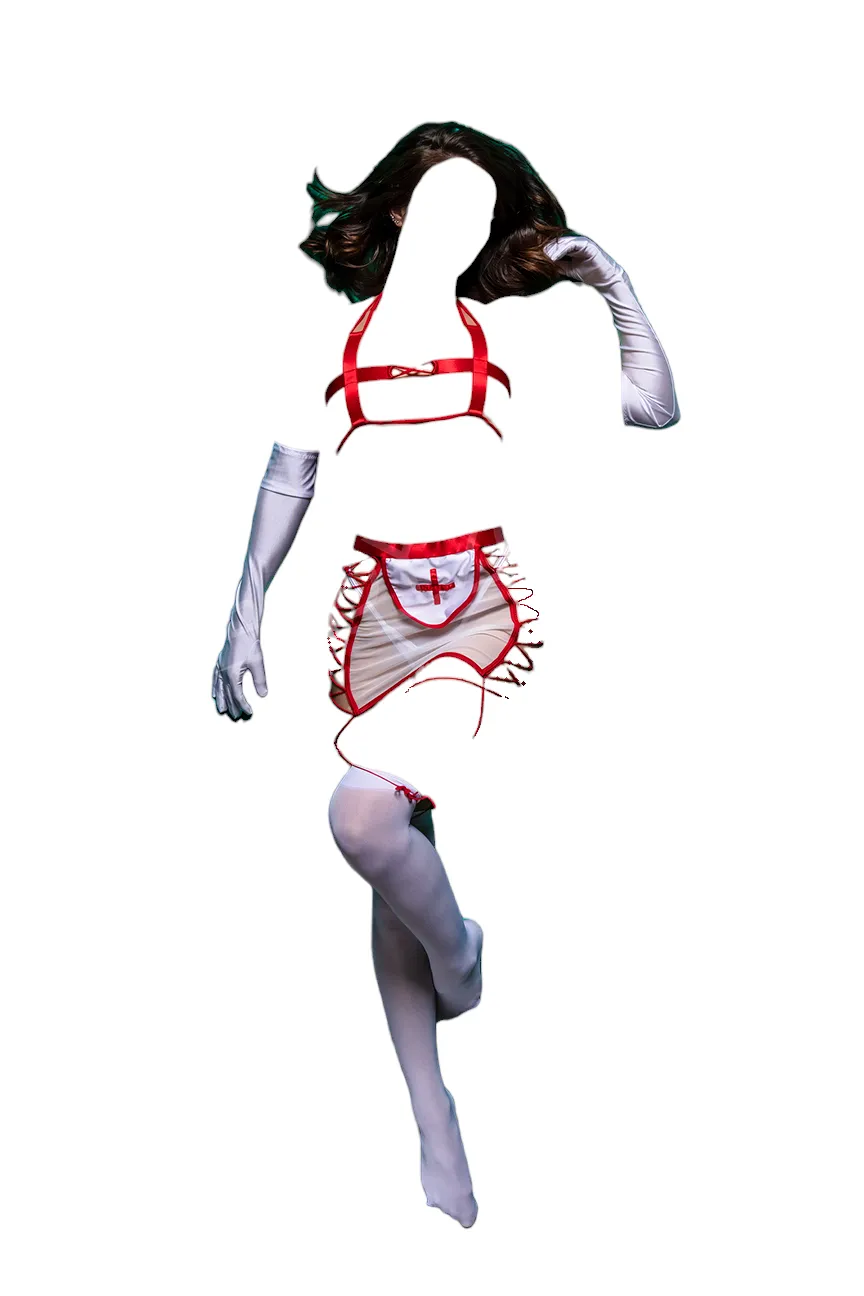 BodyZone Role Play Naughty Nurse 5 pc Strappy Top & Apron Skirt Costume Set Red/White