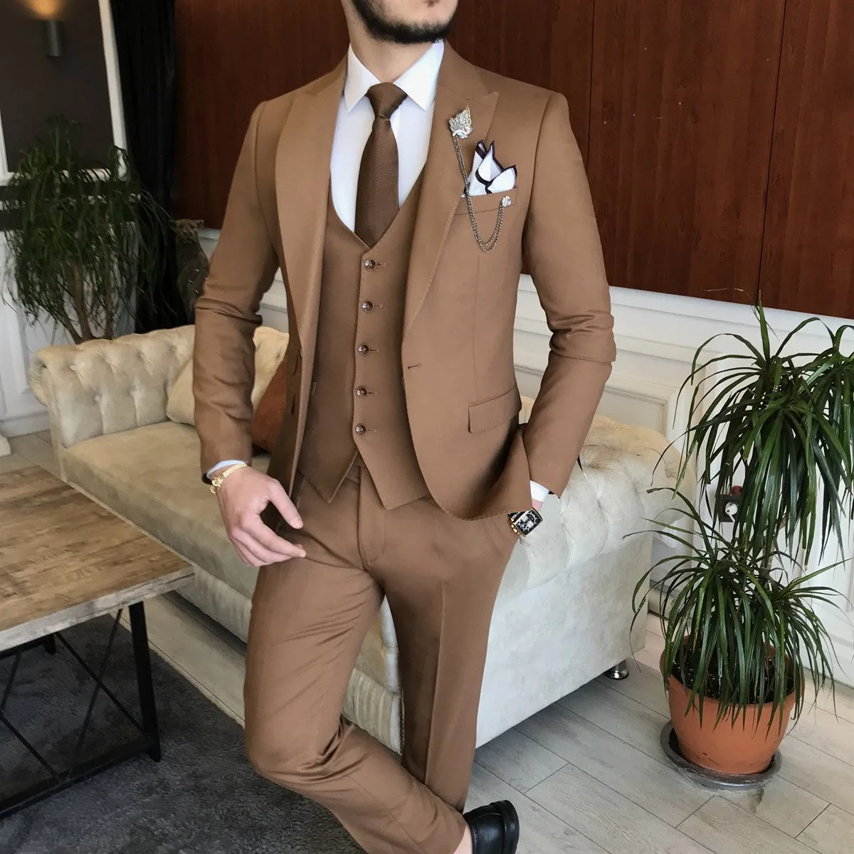 Bojoni Cagliari Brown Slim-Fit Suit 3-Piece