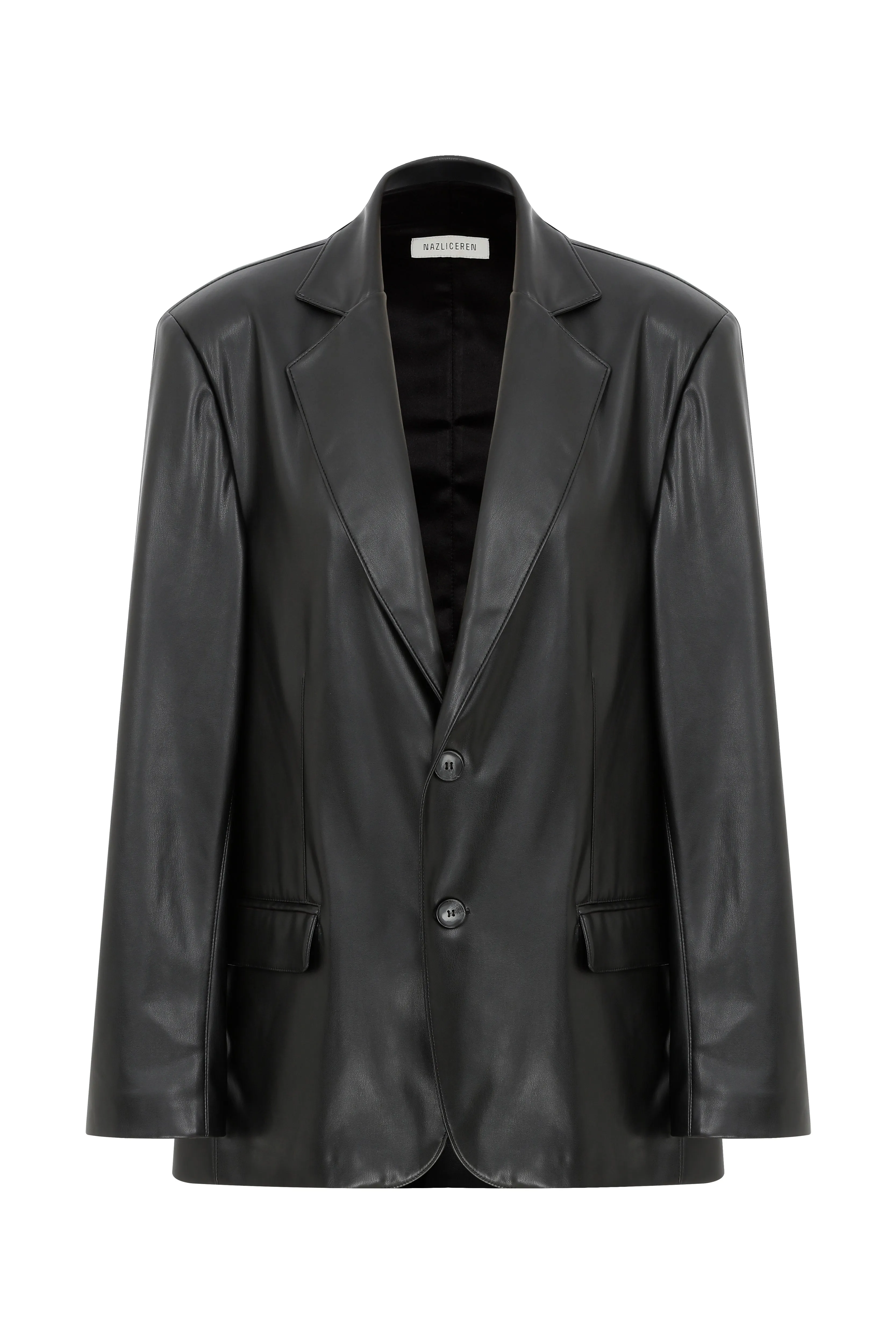 Boxy Oversize Vegan Leather Blazer in Noire