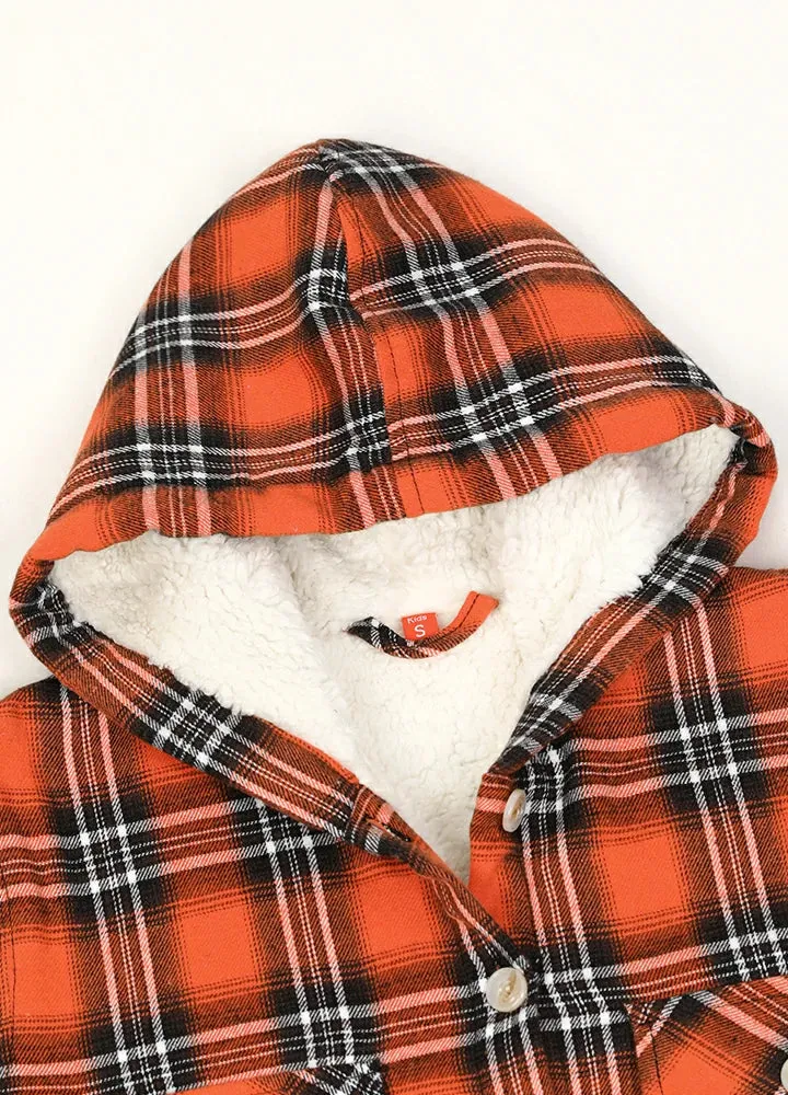 Boys Sherpa Lined Flannel Plaid Shirt Jacket,Hooded Flannel Jacket Kids