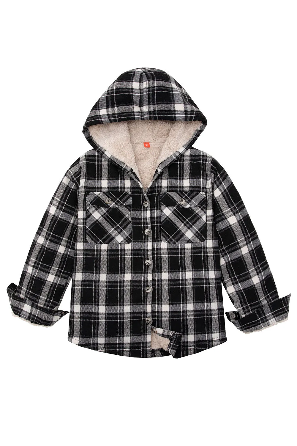 Boys Sherpa Lined Flannel Plaid Shirt Jacket,Hooded Flannel Jacket Kids