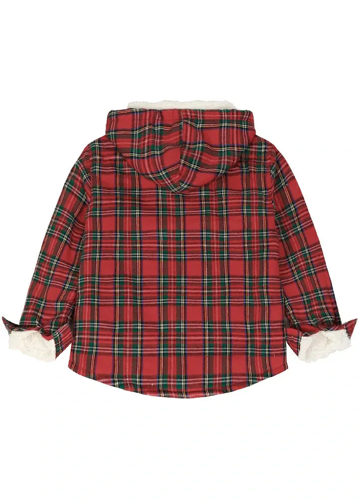 Boys Sherpa Lined Flannel Plaid Shirt Jacket,Hooded Flannel Jacket Kids