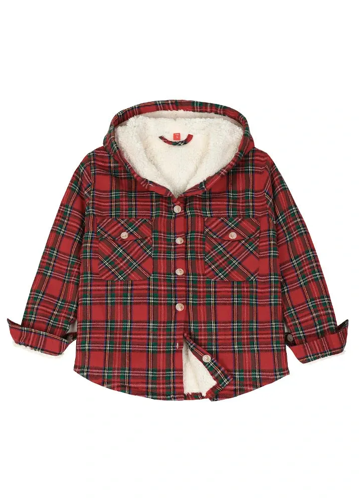 Boys Sherpa Lined Flannel Plaid Shirt Jacket,Hooded Flannel Jacket Kids