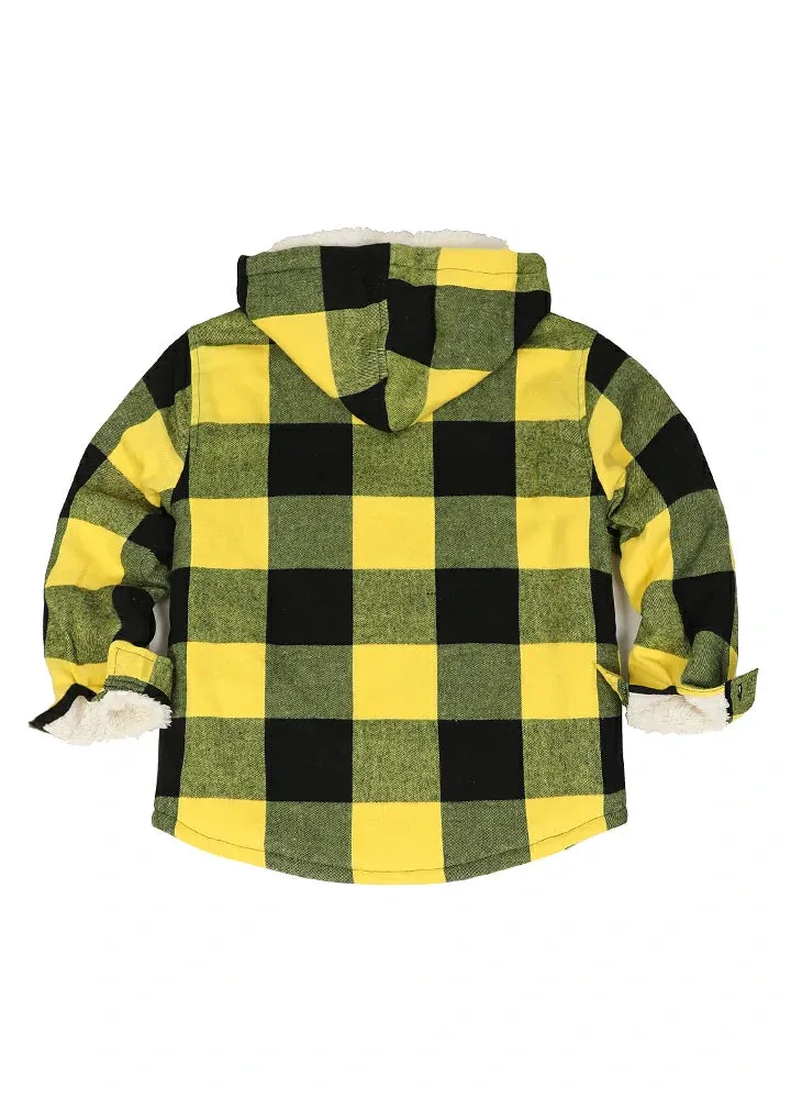 Boys Sherpa Lined Flannel Plaid Shirt Jacket,Hooded Flannel Jacket Kids