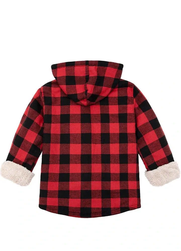 Boys Sherpa Lined Flannel Plaid Shirt Jacket,Hooded Flannel Jacket Kids