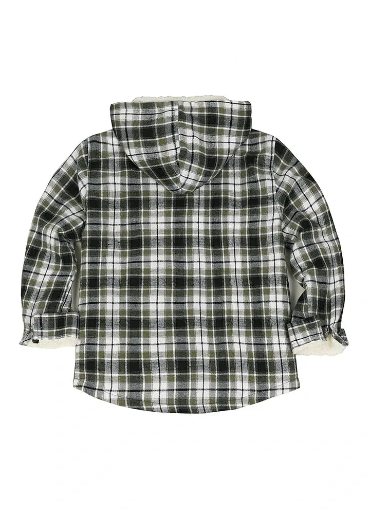 Boys Sherpa Lined Flannel Plaid Shirt Jacket,Hooded Flannel Jacket Kids