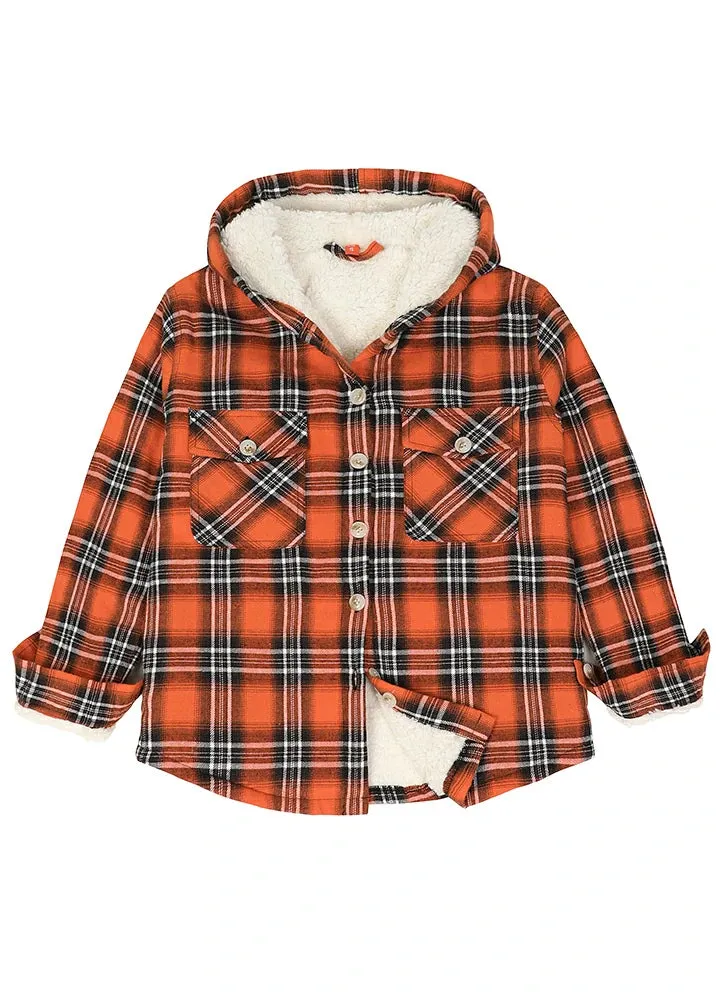 Boys Sherpa Lined Flannel Plaid Shirt Jacket,Hooded Flannel Jacket Kids