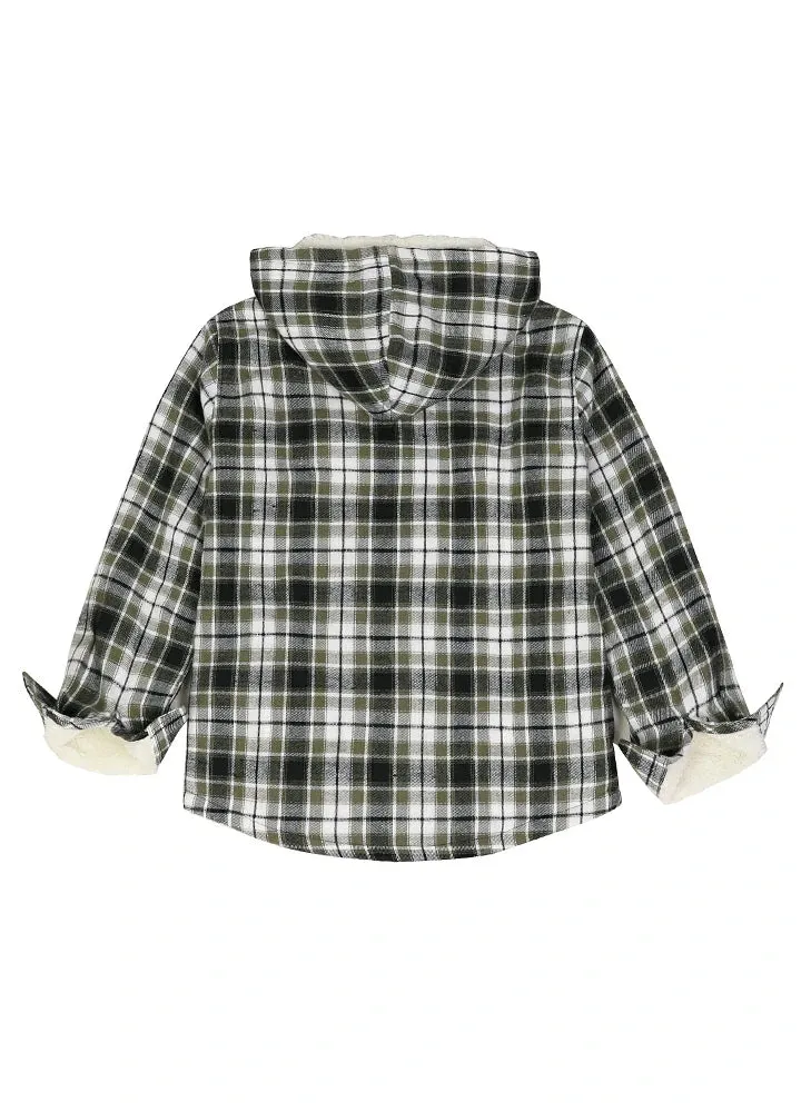 Boys Sherpa Lined Flannel Plaid Shirt Jacket,Hooded Flannel Jacket Kids