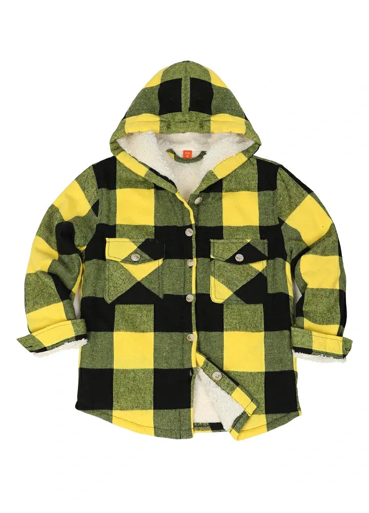 Boys Sherpa Lined Flannel Plaid Shirt Jacket,Hooded Flannel Jacket Kids