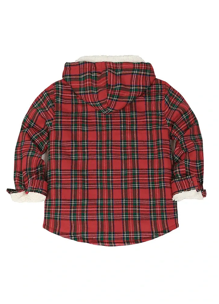 Boys Sherpa Lined Flannel Plaid Shirt Jacket,Hooded Flannel Jacket Kids