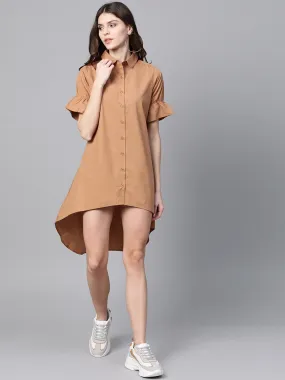 Brown High Low Shirt Dress