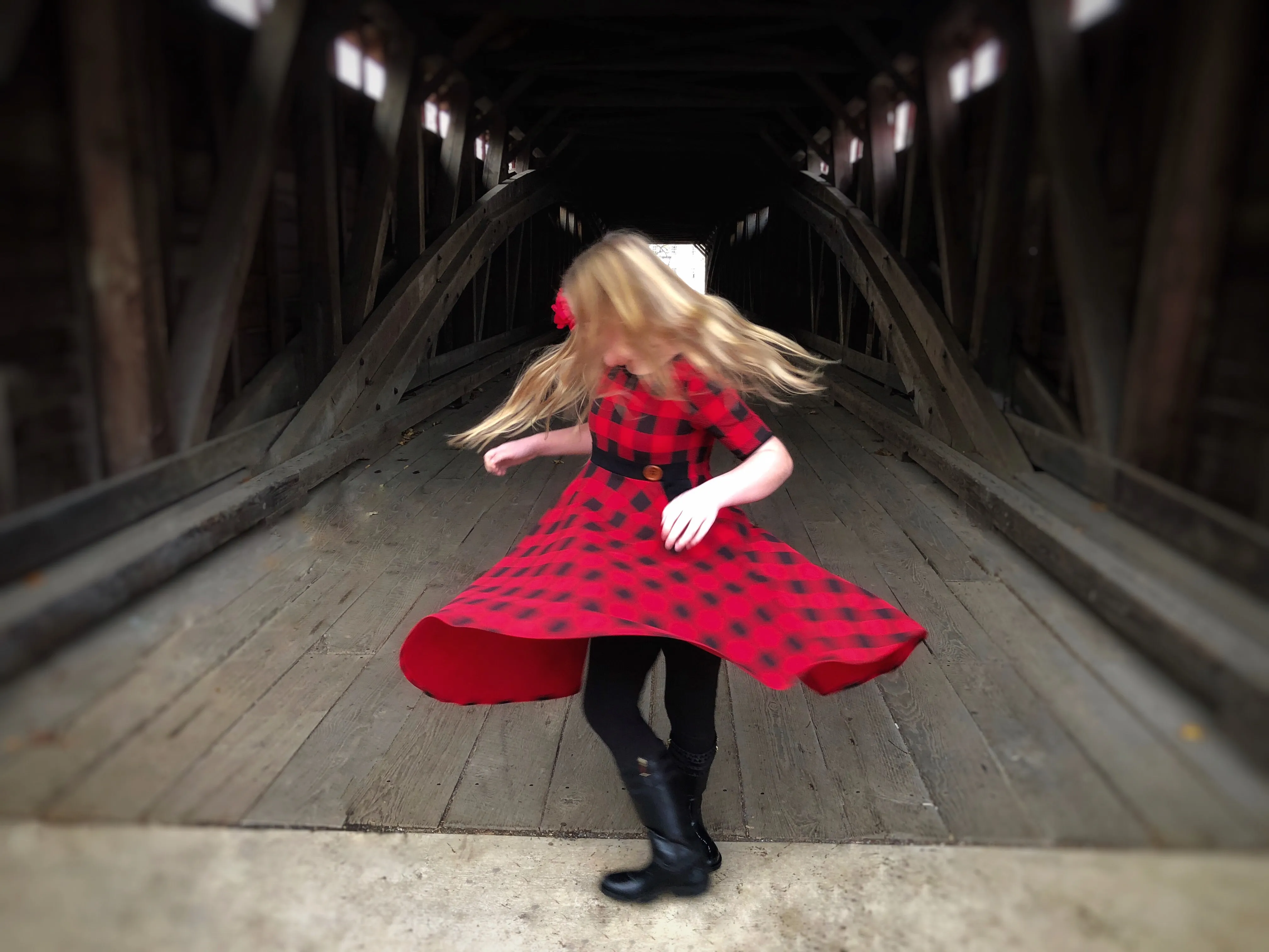 Central Park twirl in Buffalo Plaid