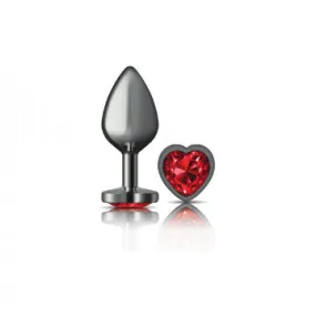 Cheeky Charms - Gunmetal Metal Butt Plug - Heart - Dark Red - Medium