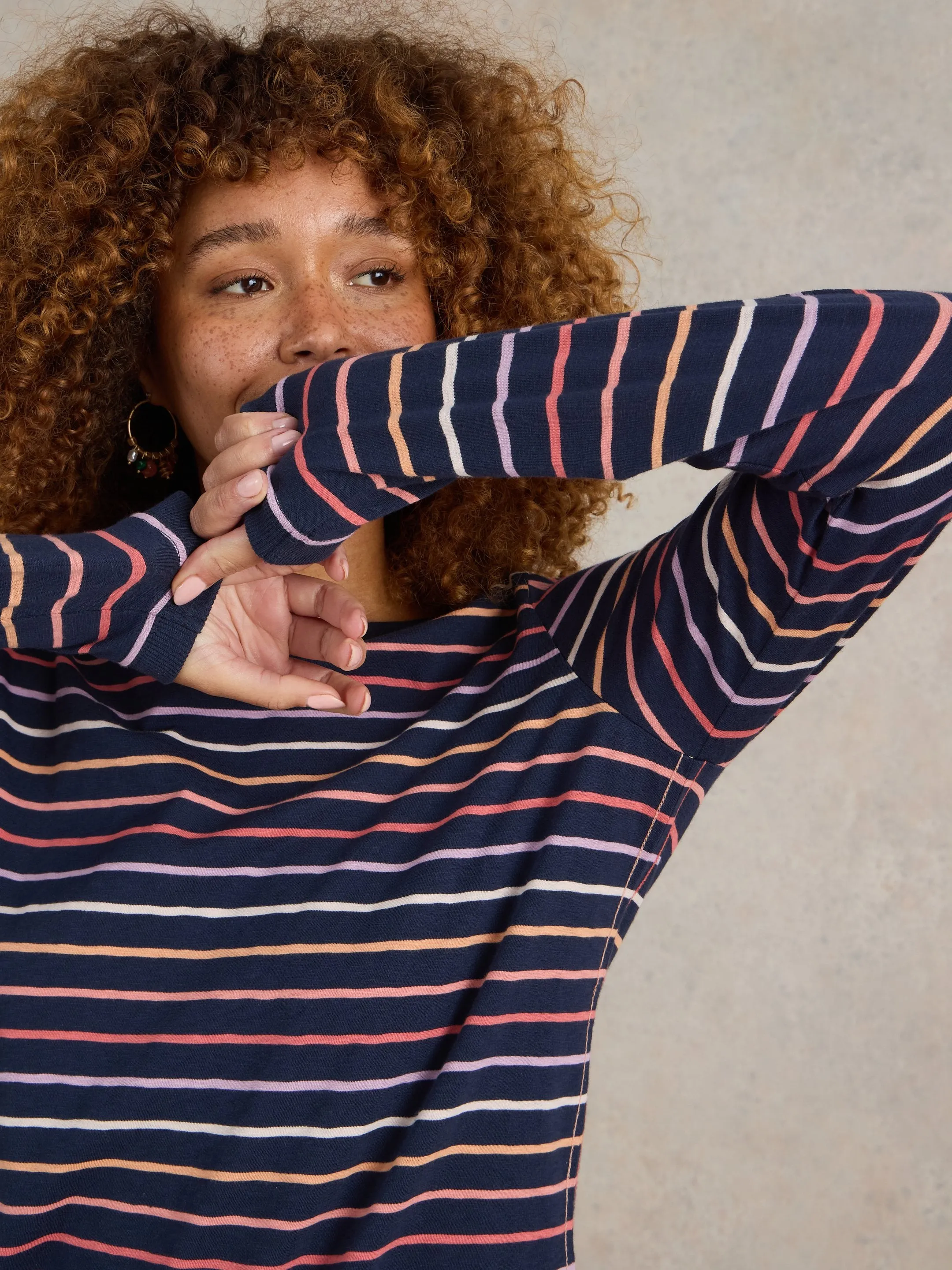 Clara Stripe Long Sleeved Tee - Navy Multi