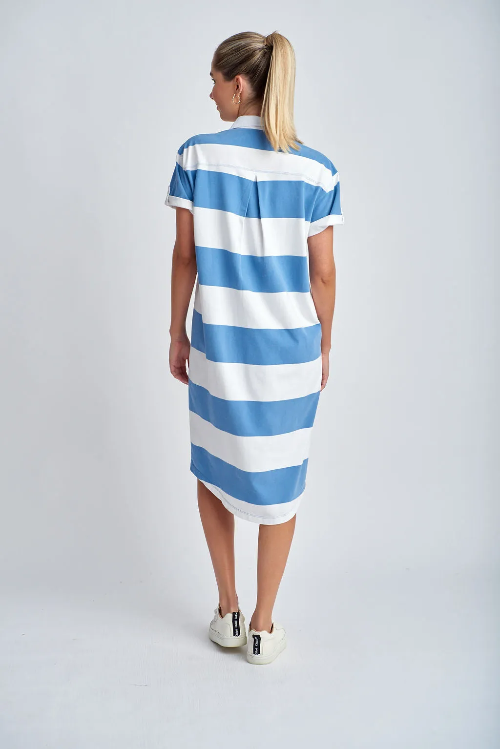 Cotton Stripe Rugby Dress White/Deep Blue