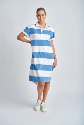 Cotton Stripe Rugby Dress White/Deep Blue