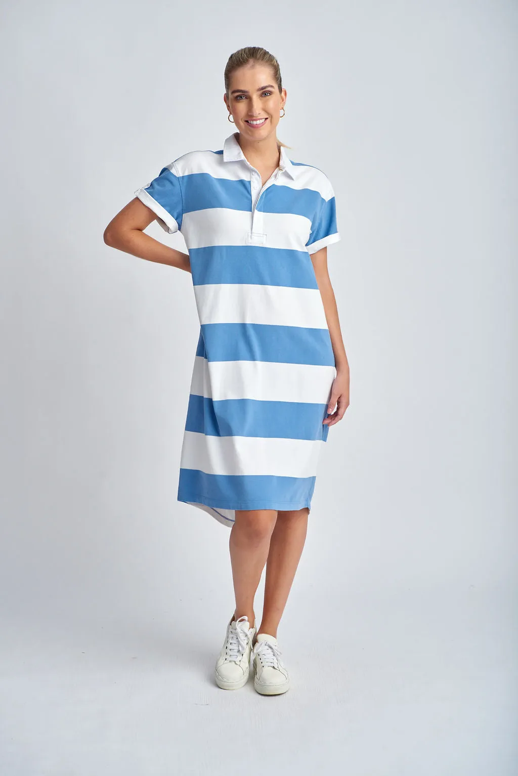 Cotton Stripe Rugby Dress White/Deep Blue