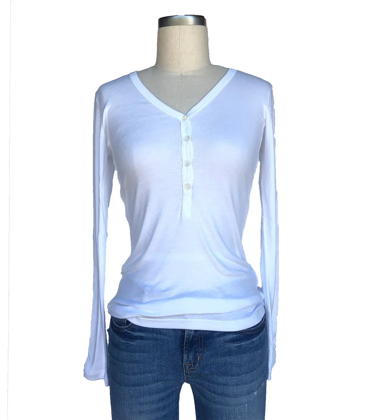 Cotton V Neck Henley - Rib Knit