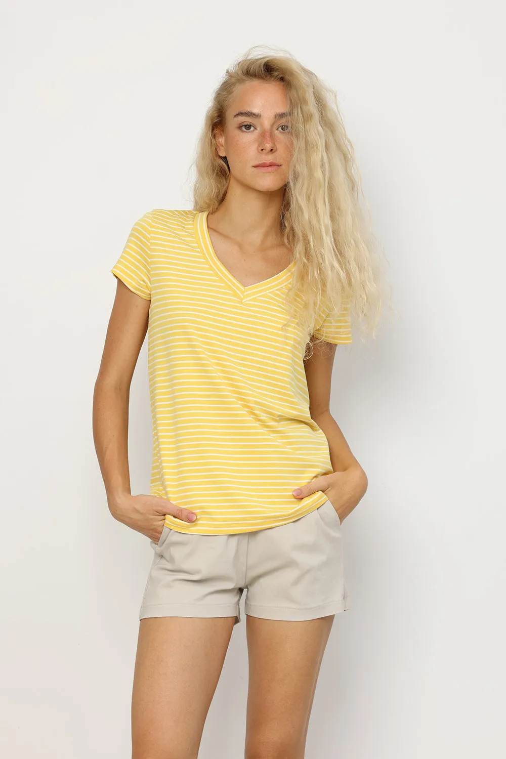 Cotton V T-Shirt Yellow Stripes