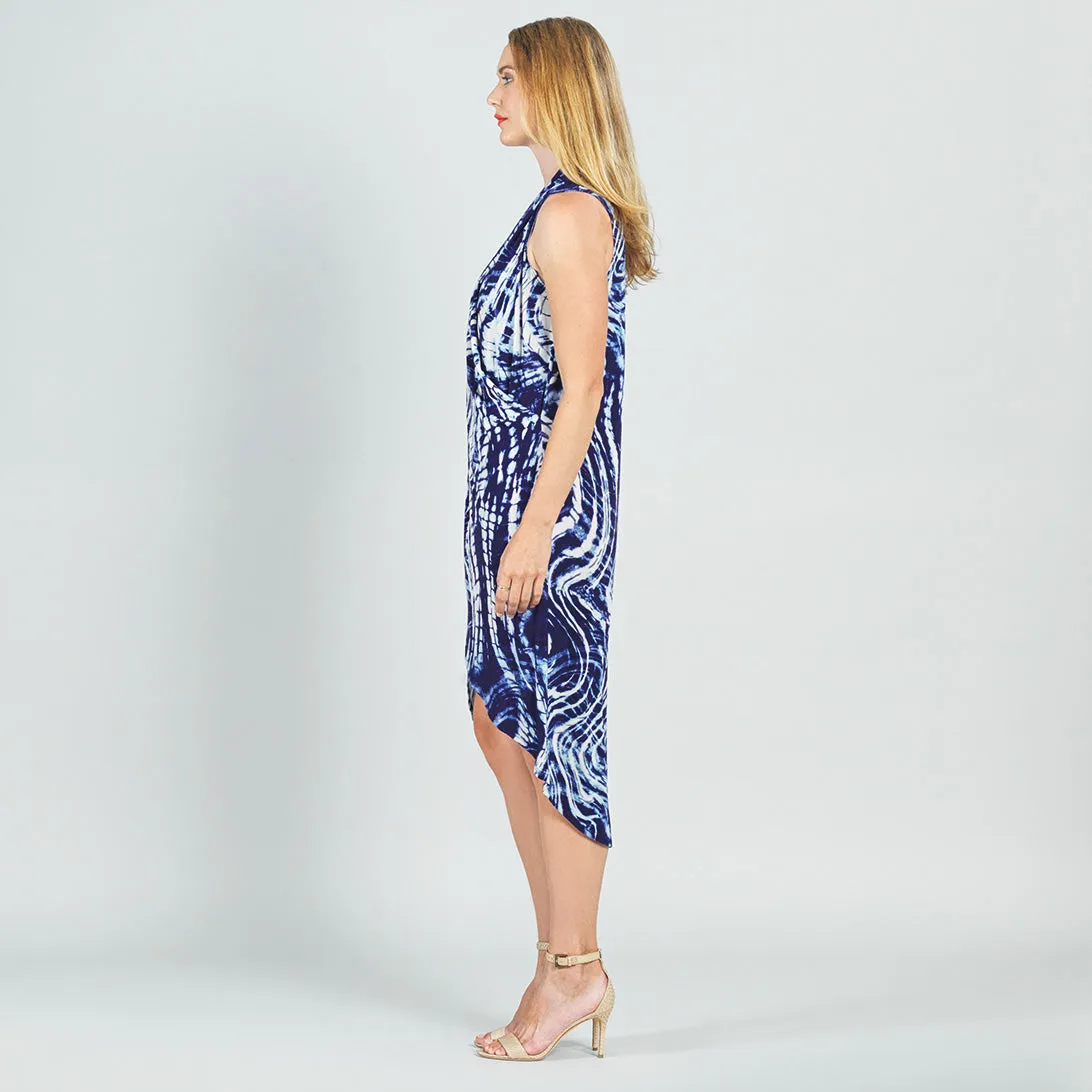 Crepe Knit - Crossover Tulip Hem Dress - Swirl Wave - Final Sale!